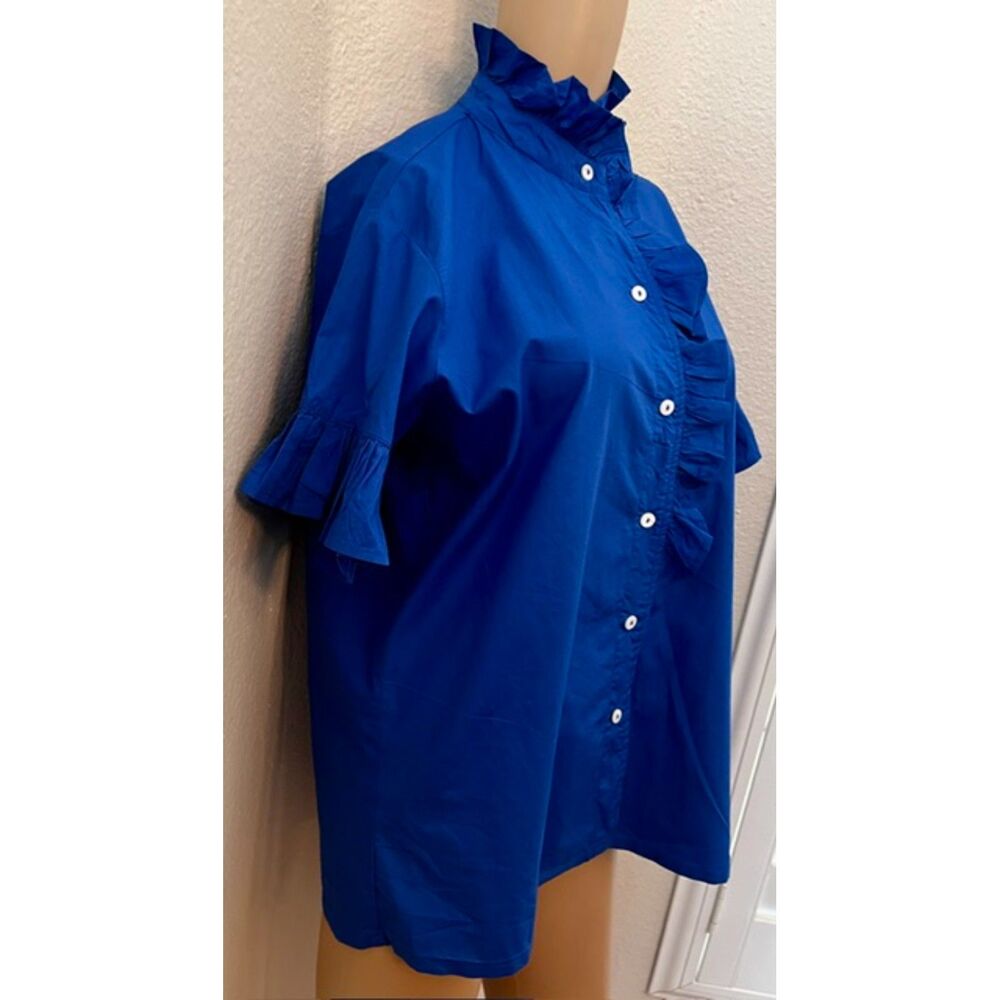 SZ L MILLE Vanessa Top w Button Front and Ruffle Accents in AZUR Color - Picture 3 of 8